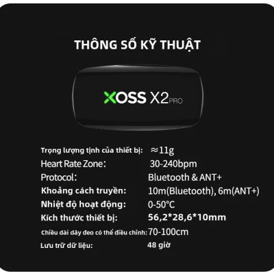Cảm Biến Nhịp Tim Đeo Ngực Cho VĐV Chuyên Nghiệp XOSS X2 PRO Calories HRM ANT+ Bluetooth IP67 Tương Thích Garmin Bryton Xoss