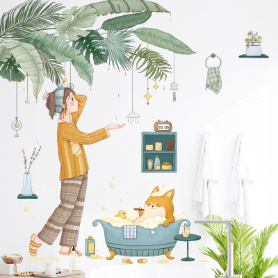 Sticker Giấy Dán Tường Decal Dán tường Tranh Dán Tường Trang Trí Tường Mẫu Cô Gái Và Chú Mèo ZH-1017