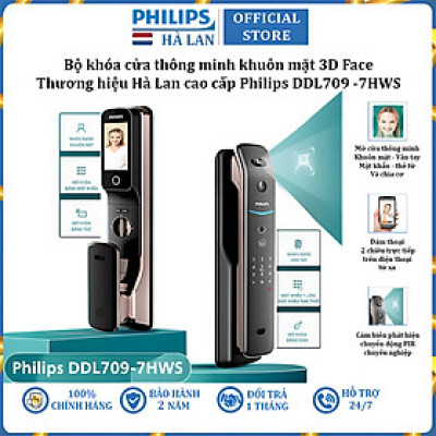 Bộ khóa cửa thông minh khuôn mặt 3D Face, vân tay, thẻ từ, mật khẩu và chìa cơ thương hiệu Philips DDL709-7HWS - Hàng nhập khẩu