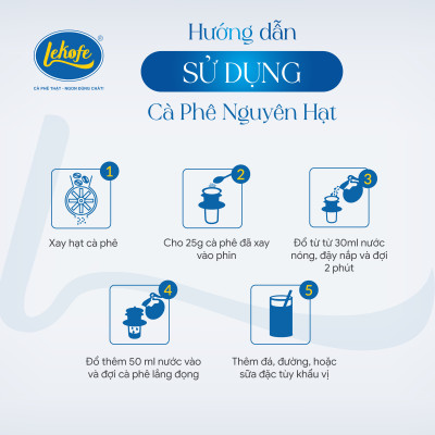 Cà phê nguyên hạt Bình Minh Lekofe 100% Robusta Đắng đậm chát nhẹ Túi 500gram