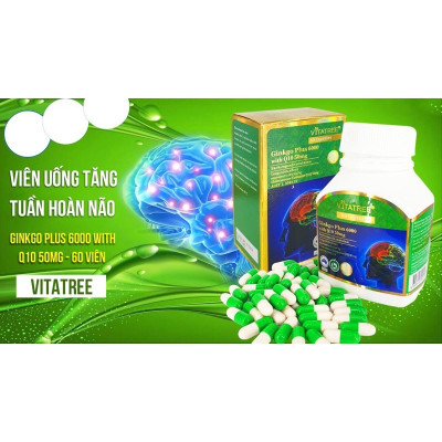 Viên uống Vitatree Ginkgo plus 6000 with Q10 50mg, hộp 60v, tăng cường tuần hoàn não