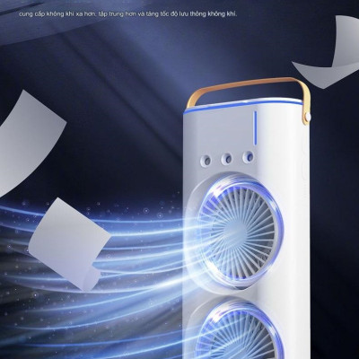 Quạt phun sương tích điện Youpin AQUA BREEZE, 2 lồng quạt, có đèn LED, bình nước lớn có thể thêm đá, xoay tốc năng 90° làm mát rộng, pin dung lượng lớn - Hàng nhập khẩu