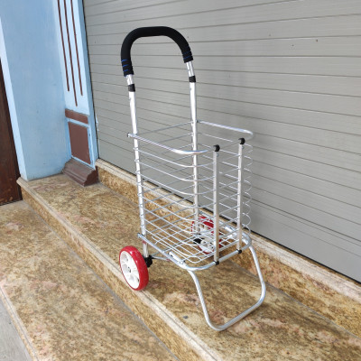 Xe đẩy đi chợ inox có giỏ gấp gọn