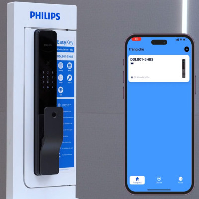 [CHÍNH HÃNG] Khóa cửa thông minh Philips DDL801-5HBS – Điều khiển từ xa, vân tay, thẻ từ, mật khẩu, chìa cơ, tích hợp chuông cửa