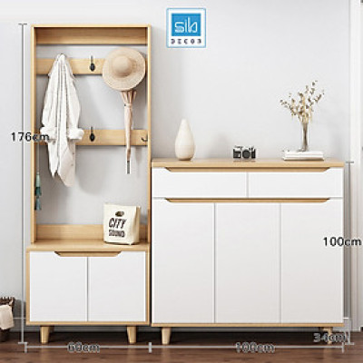 Kệ Gỗ Đa Năng Để Giày Dép, Vật Dụng Trang Trí Kèm Móc Treo Đồ Hiện Đại Thương Hiệu SIB Decor TG09