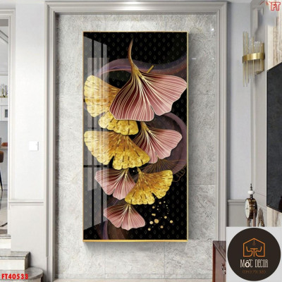 Thanh lý giảm 20% tranh đứng - tranh tráng gương cao cấp mẫu lá rẻ quạt treo phòng khách, phòng bếp, phòng ngủ