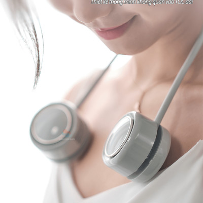 Quạt đeo cổ gấp gọn DQ-210 mini bỏ túi, không dây cầm tay di động,thiết kế không vướng tóc, 3 cấp độ gió không cánh, hàng chính hãng