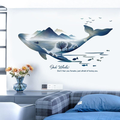 Sticker Giấy Dán Tường Decal Dán tường Tranh Dán Tường Trang Trí Tường Mẫu Cá Voi Nghệ Thuật ZH-1002