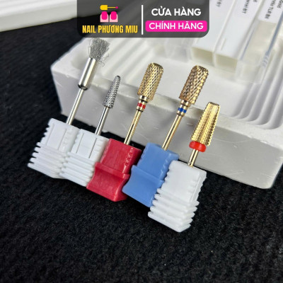 Combo 4 Đầu Mài Mạ Vàng Số 2 Đầy Đủ 5in1, Xanh Phá gel , Đỏ Mịn, Chân Móng Úp Tặng Chổi Vệ Sinh Làm Nail Mài Êm Không Nóng