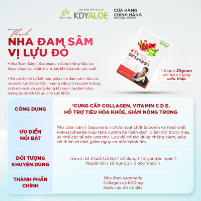 THẠCH NHA ĐAM SÂM LỰU ĐỎ HỮU CƠ KDY ALOE