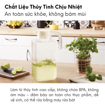 Bình đựng nước thủy tinh Luminarc Quadro G2668, dung tích 1.7L, dùng máy rửa bát | Hàng chính hãng