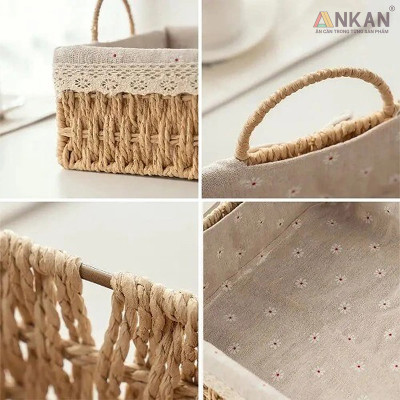 Giỏ Decor Có Quai Xách – Bộ 4 Kiểu Dáng Thủ Công Đẹp Mắt, Lót Vải Vintage, Đựng Đồ & Trang Trí Tinh Tế