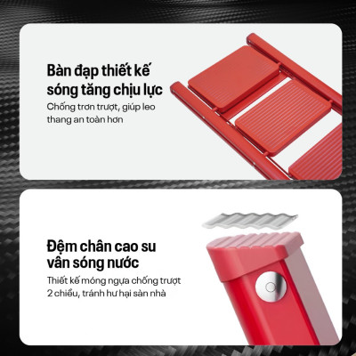 Thang ghế chữ A gấp gọn 3- 4 bậc bản to an toàn FUJIHOME nhập khẩu đa năng xếp gọn chính hãng thép Cacbon chống gỉ bền