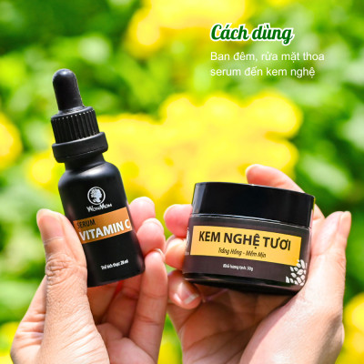 Bộ trắng da mặt và body toàn diện Wonmom ( Serum vitamin C + Kem nghệ tươi + Kem sữa nghệ toàn thân + Scrub café body )