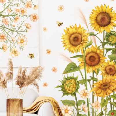 Sticker Giấy Dán Tường Decal Dán tường Tranh Dán Tường Trang Trí Tường Mẫu Cánh Đồng Hoa Mặt Trời ZDB-2103