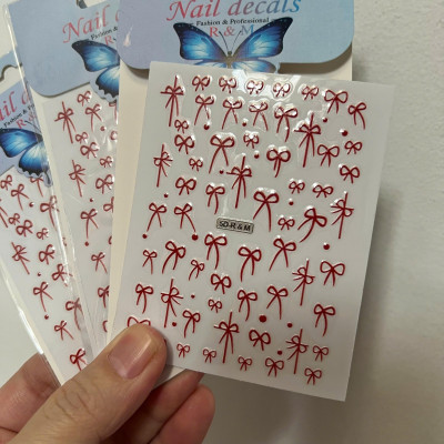 Sticker 5D Dán Móng Hình Nơ Đỏ RM Keo Tự Dính, Hình Dán Móng Nơ Lụa Nơ Đen Trắng Mix Nổi R7M Dạng Nổi Làm Nail Cao Cấp Nữ Women