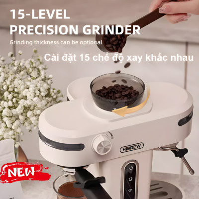 Máy Pha Cà Phê 3-trong-1 HiBREW H14 Espresso-Cappuccino-Latte Kết Hợp Máy Xay Cafe 15 Chế Độ, 1270W - Hàng Nhập Khẩu, Bảo Hành 12 Tháng