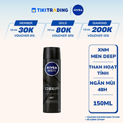 Xịt Ngăn Mùi NIVEA MEN Deep Than Đen Hoạt Tính (150 ml) - 80027