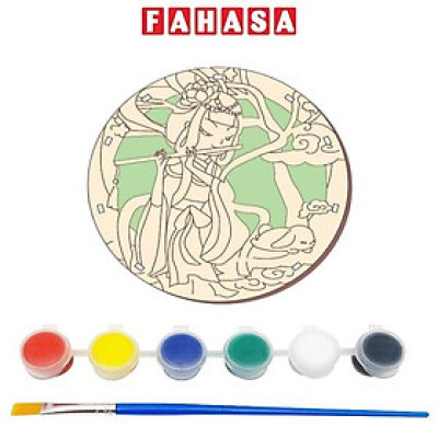 Lồng Đèn Trung Thu Gỗ Mộc Không Màu + Vỉ 6 Màu Nước: Đèn Hằng Tròn Mộc - Bách Mộc 07 (Có Kèm Pin)