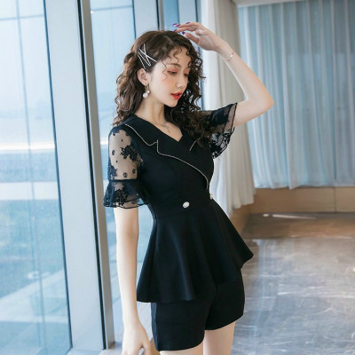 Sét bộ đồ đùi nữ áo kiểu peplum cổ cách điệu phối ren đồ bộ dạo phố đồ mặc nhà siêu xinh đủ size từ 40-70kg