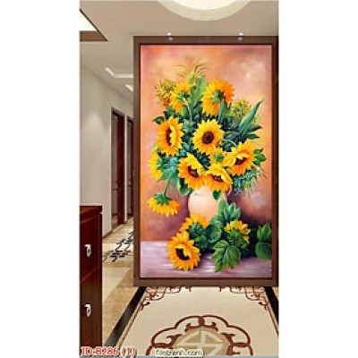 tranh dán tường 3D  , lọ hoa hướng dương sang trọng, LỌ HOA  đẹp PVP-B286