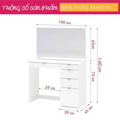 Bàn phấn cá nhân bàn trang điểm bằng gỗ SMLIFE Martin