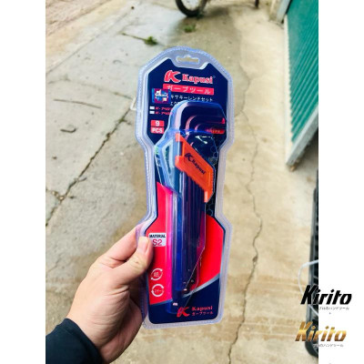 Bộ lục giác bi, bộ hoa thị đầu bông mai có lỗ thép nâu S2 dài Nhật Kapusi JAPAN 9 chi tiết