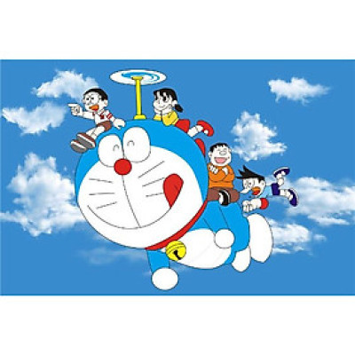 Tranh dán tường 3d Doremon dán phòng bé - ép kim sa - có sẵn keo TB74