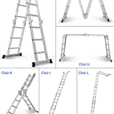 Thang Nhôm Gấp 4 Khúc Nikita NKT-A34 Chân Choãi - Hàng Chính Hãng - Công Nghệ Nhật Bản - Tiêu Chuẩn Châu Âu - 