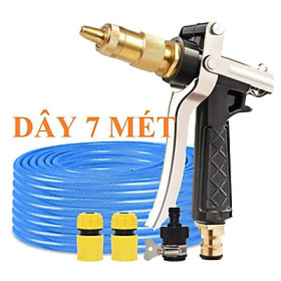 ️ Bộ dây vòi xịt nước rửa xe, tưới cây , tăng áp 3 lần, loại 7m, 10m 206236 đầu đồng, cút, + móc khoá .