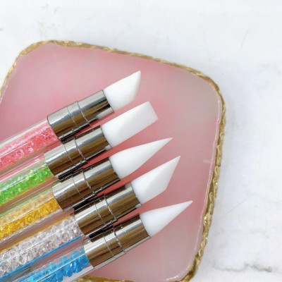 Bộ 5 Bút Cọ Silicon 2 Đầu Cán Đá Sang Trọng Nhiều Màu, Dễ Sử Dụng, Nặn Hoa Và Dặm Foi Chuyên Nghiệp, Làm Nail Tiện Lợi