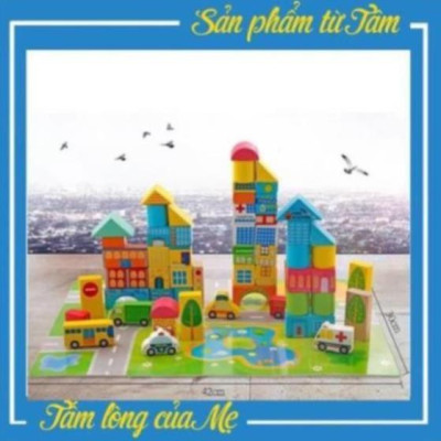 Bộ Xếp Hình Bằng Gỗ Mô Hình Thành Phố Tương Lai Cho Bé