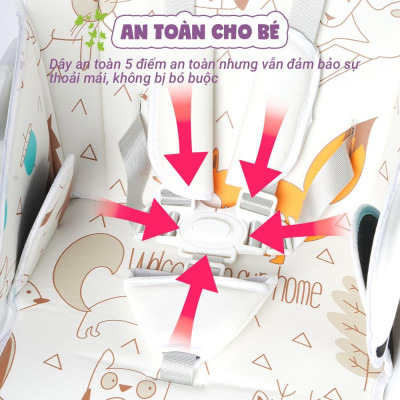 Ghế ngồi ăn dặm Mastela 1015 có thể điều chỉnh độ cao, ngả lưng, có bánh xe cho bé 6 tháng đến 5 tuổi chuẩn ASTM Mỹ