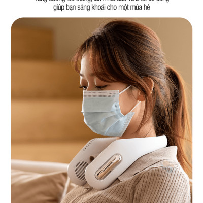 Quạt đeo cổ F41 không cánh cầm tay, sử dụng không dây 3 cấp độ tiện lợi, co giãn silicone linh hoạt, giảm ồn, hàng chính hãng