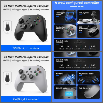 Gamepad tay game Không dây Bluetooth G6 Đa kết nối cho máy tính, laptop, smartphone, máy tính bảng, máy game hàng nhập khẩu