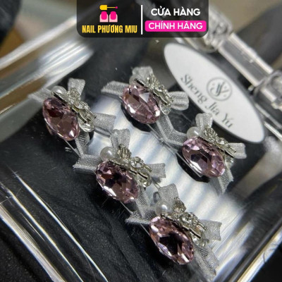 Đá Khối Mix Charm Nơ Voan Siêu Sáng Nhiều Màu Nghệ Thuật Hình Trứng Đá Viên Khoan Đa Mặt Làm Nail Nữ Women