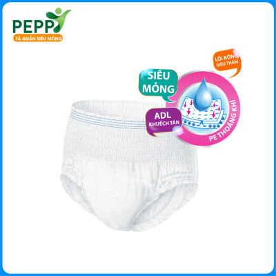 Combo 10 gói Tã/Bỉm Quần Người Lớn, Người Già Peppy Siêu Mỏng, Siêu Thấm, Mềm Mại, Kháng Khuẩn Size M8/L7/XL10