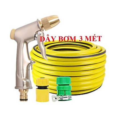 ️ Bộ dây vòi xịt nước rửa xe, tưới cây , tăng áp 3 lần, loại 3m, 5m 206701-1Qđầu đồng, cút, nối PE, d.vàng