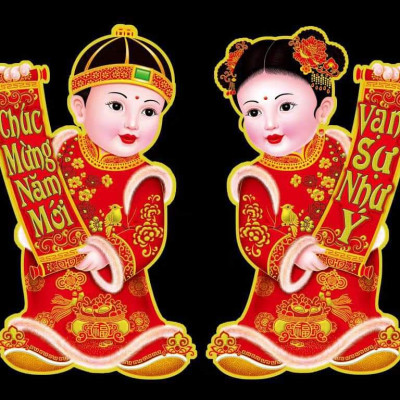 Decal Mẫu Cô Cậu Tiên Đồng Ngọc Nữ - Decal Trang Trí Tết Dán Kính, Dán Tường - HÀNG CHÍNH HÃNG MINIIN