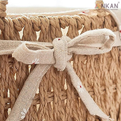 Giỏ Decor Có Quai Xách – Bộ 4 Kiểu Dáng Thủ Công Đẹp Mắt, Lót Vải Vintage, Đựng Đồ & Trang Trí Tinh Tế