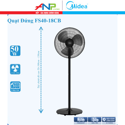 Quạt Đứng, Quạt Cây 3 Cánh Midea FS40-18C (Quạt Điện Hàng Chính Hãng, Công Suất 50W, Chỉnh Gió 3 Tốc Độ)