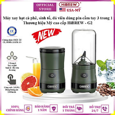 Máy xay hạt cà phê, sinh tố và đá viên cầm tay dùng pin thương hiệu Mỹ HiBREW G2 cao cấp - Hàng Nhập Khẩu
