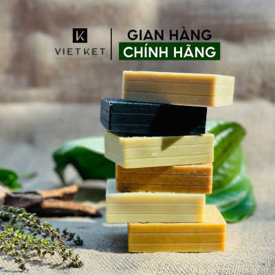 Cục Xà Bông Thảo Dược Trầu Không VIETKET 100g - Làm Sạch, Giảm Mụn Lưng, Sáng Da, Duy Trì Độ Ẩm, Hương Thơm Thảo Dược