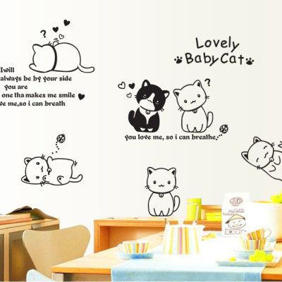Decal dán tường Mẫu Những chú mèo đáng yêu ,có sẵn keo chỉ cần bóc dán