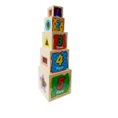 Đồ chơi hộp thả khối gỗ, xếp tháp 5 tầng lớp phát triển tư duy cho bé