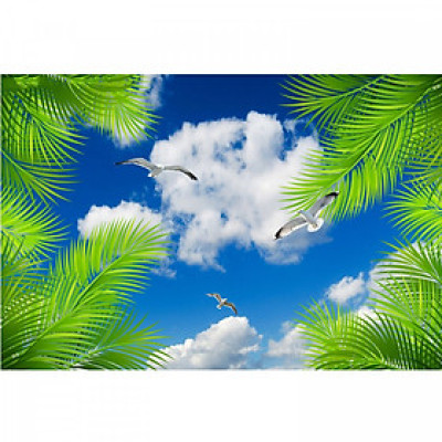 Tranh dán trần 3d bầu trời lá xanh TN62