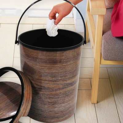 Thùng (bật) rác lật tròn vân gỗ Nhựa Việt Nhật