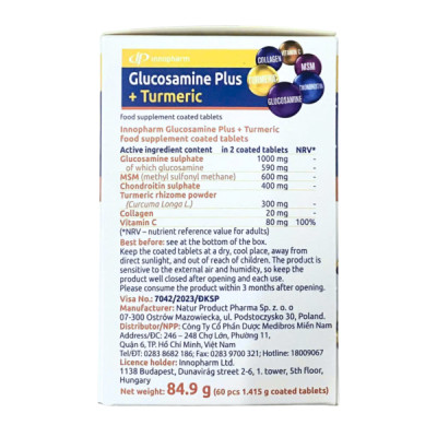 Viên uống bổ khớp InnoPharm Glucosamine Plus + Turmeric (Hộp 60 viên)