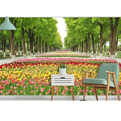 Tranh dán tường 3d công viên làng hoa PC42
