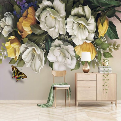 Tranh dán tường giàn hoa có sẵn keo Binbin H116